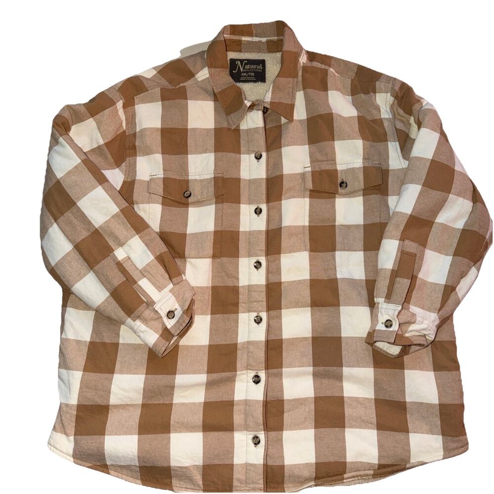 Natural Reflections Sherpa Plaid Shacket XXL Brown Flannel Jacket